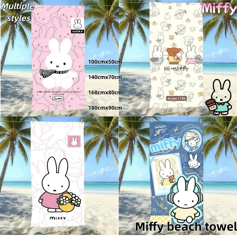 Serviette de plage Miffy, serviette de bain en microfibre ultra-fine à séchage rapide et absorbante avec imprimé de dessin animé pour les vacances à la mer