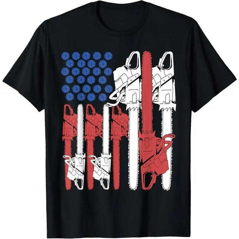 

Unisex USA Flag T-Shirt Logger Chainsaw Patriotic Graphic Tee Woodworker Job Pride American Lumberjack Outdoor Gift Top
