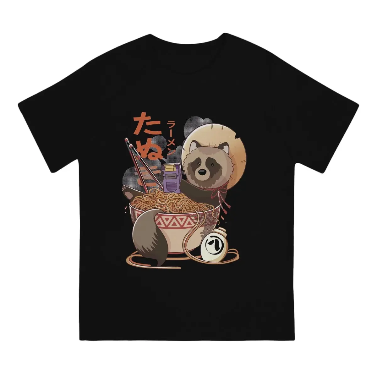 Tanuki Ramen Classic T-Shirts for Men Racoon Animals Casual Pure Cotton Tees Crewneck Short Sleeve T Shirt Gift Idea Tops