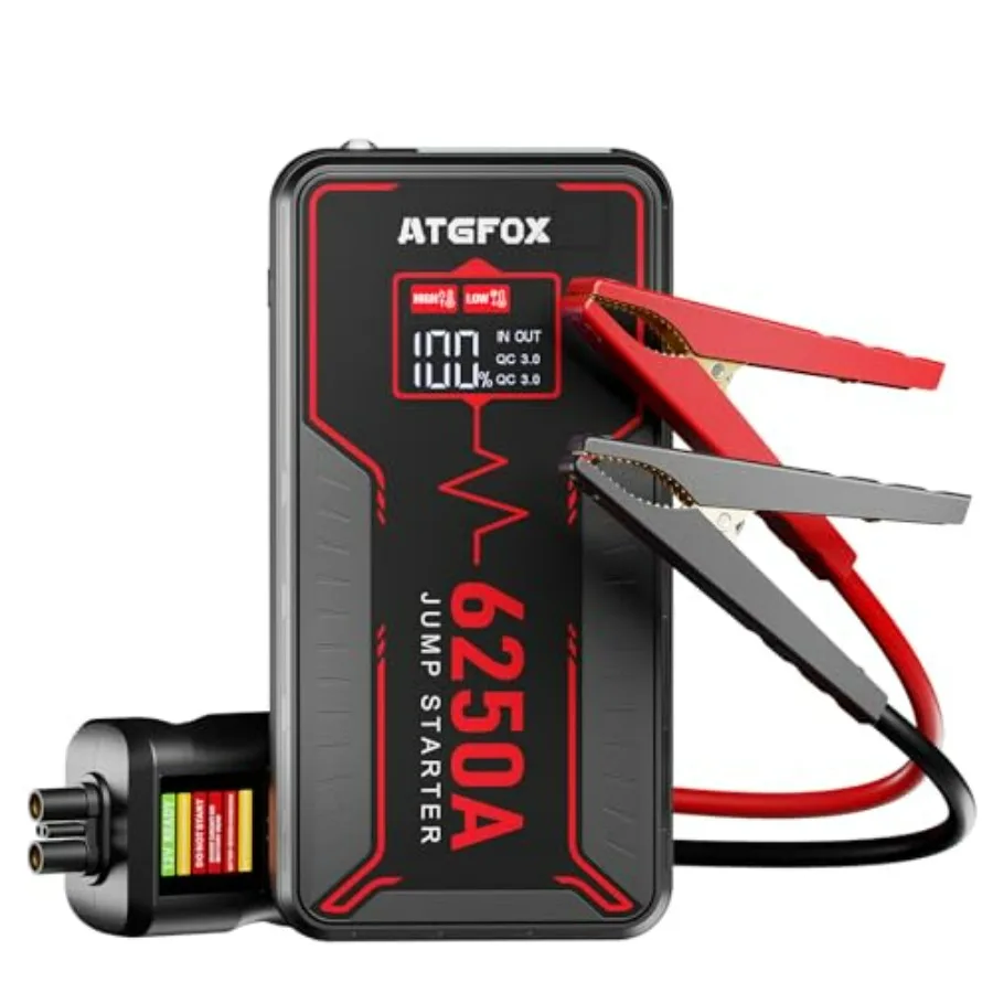Portable Car Jump Starter 12V with Smart LCD 48-Month Standby 0V Force Start 18W USB-C Fast Charge 88.8Wh Power Bank Up to 10L