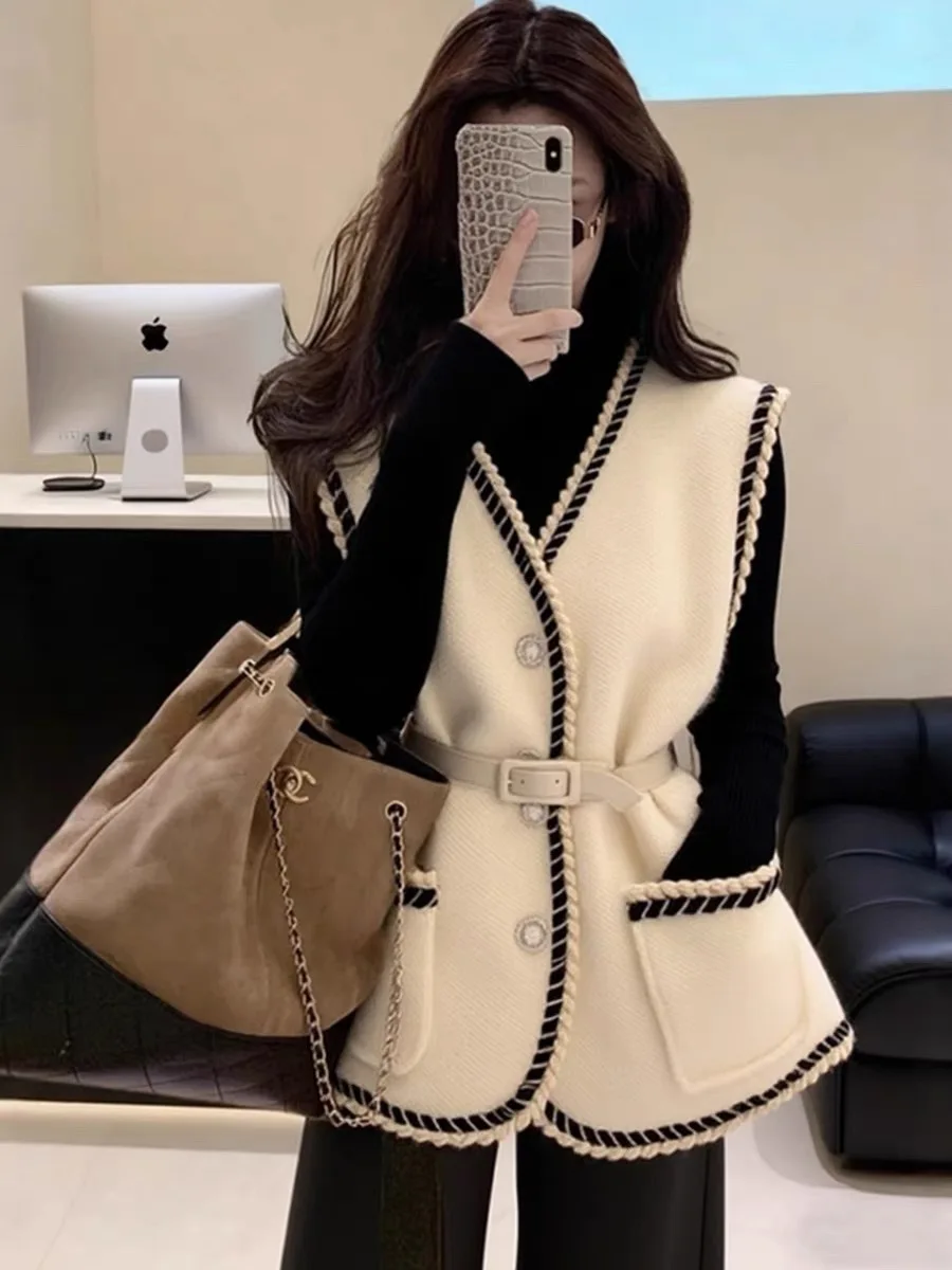 

Восстанавливающий цветной блузкий жилет с поясом, женский осенне-зимний жилет, небольшой жилет с эффектом Fraance, персональный жилет