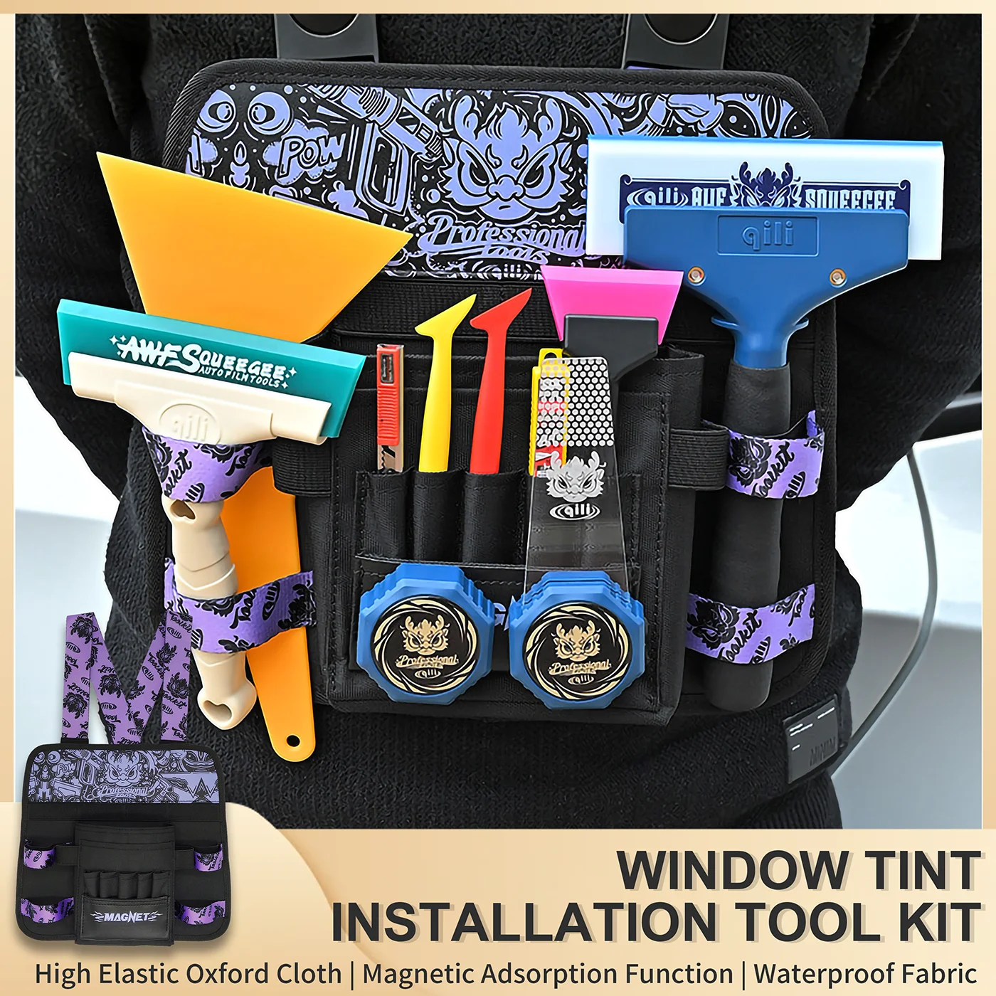 

Новая вместительная водонепроницаемая сумка из оксфордской ткани с магнитным креплением для инструментов по оклейке автомобильных стекол, многофункциональная сумка-органайзер для инструментов