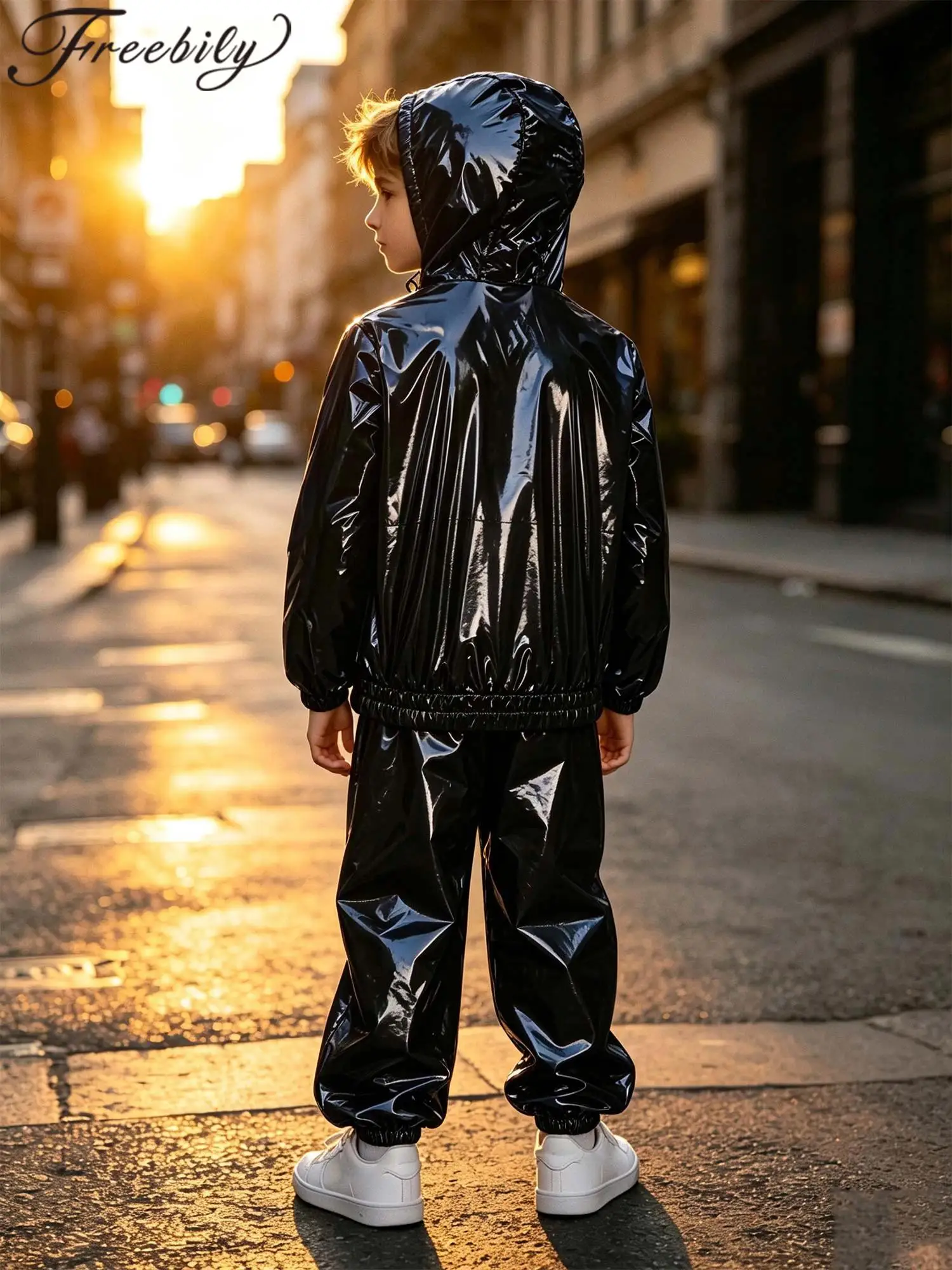 Fashion Kids Streetwear Jazz Dance Costume Boys Drawstring Hooded Jacket with Jogger Pants Girls Hiphop Outfit Water Resistant