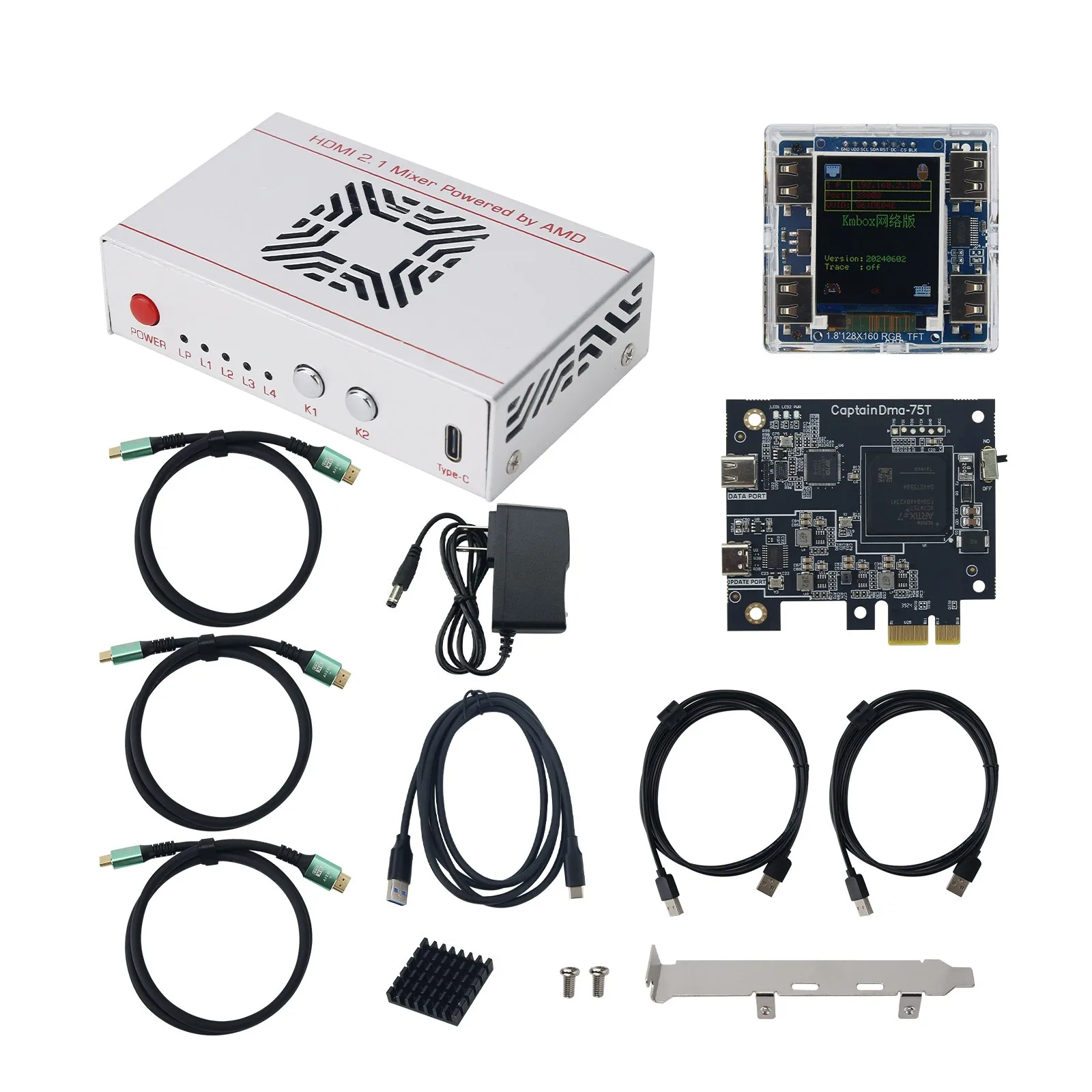 

Sixth Generation Mini CapDMA Video Overlay Box + CaP75T DMA Board + KMBOX NET Keyboard Mouse Box Controller Kit