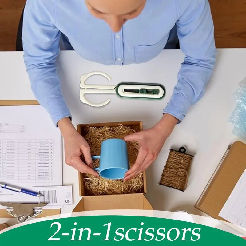 2 In 1 Scissors Retractable Box Cutter 2 In 1 Ergonomic Non-Slip Scissors Lightweight Retractable Box Cutter Portable Gadget