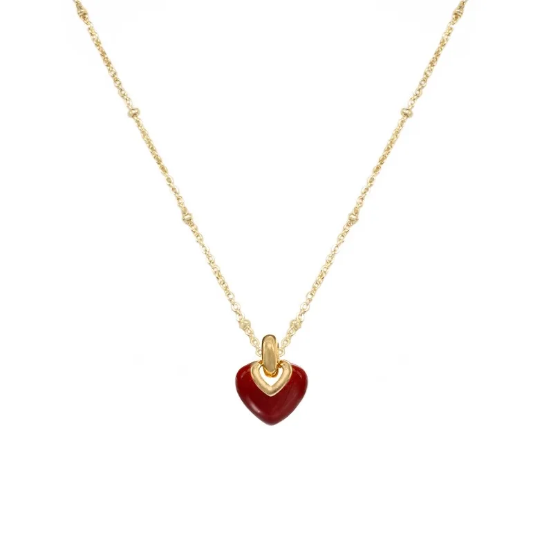 

burgundy retro drip glaze love necklace, women's temperament neck chain collarbone chain