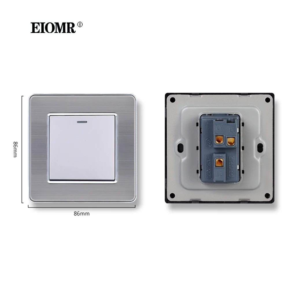 EU/UK Standard Wall Light Switch 16A 250V 1 Gang 1/2 Way Wall Switch Socket White/Black/Gold/Gray/Silver 86mm*86mm Rocker Switch