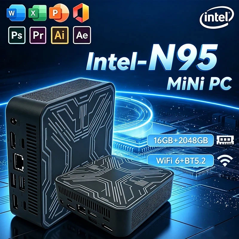 New Mini PC Computer Intel N95 Mini PC Gamer 16GB RAM 1TB 2TB SSD Portable Gaming PC HD WiFi6 BT5.2 Desktop Office Work