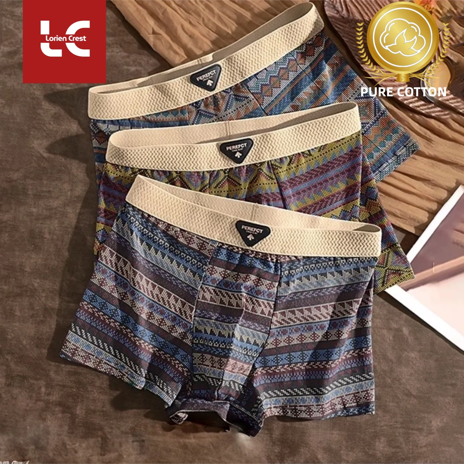 

3 шт. 【Lorien Crest】Мужские дышащие боксеры из чистого хлопка (L-4XL) с принтом, мягкое антибактериальное комфортное нижнее белье