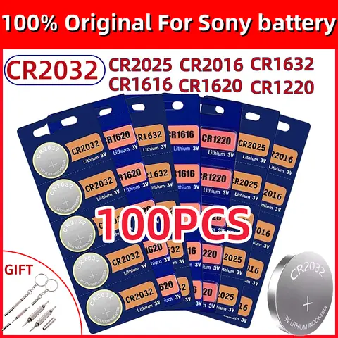 100PCS Original For Sony CR2032 Button Coin Cells CR2025 CR2016 CR1632 CR1616 CR1620 CR1220 3V Lithium Battery Watch Toy