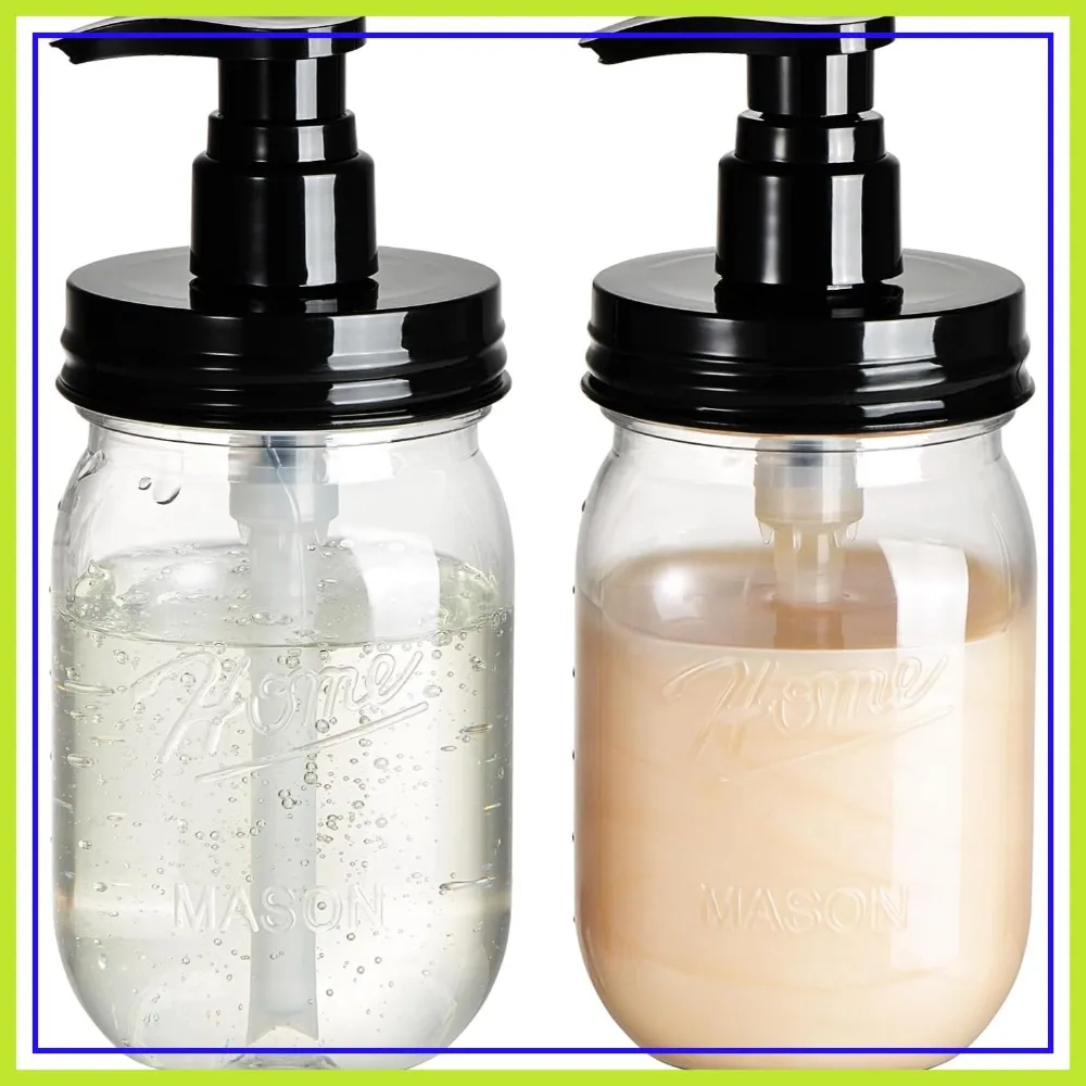 

Plastic Mason Jar Soap Dispenser, 16OZ Refillable BPA-Free, Farmhouse Decor for Kitchen/Bathroom, 2 Pack