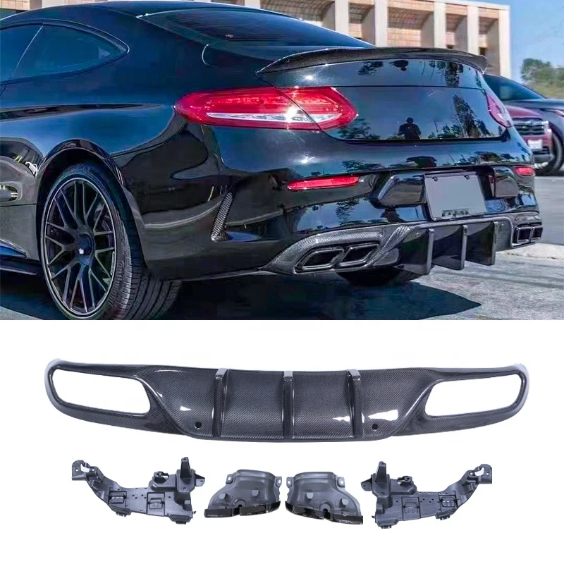 

W205 C63 OTM Style Carbon Fiber Rear Diffuser for W205 C63 Sport Bumper 2 Door Exhaust Pipe