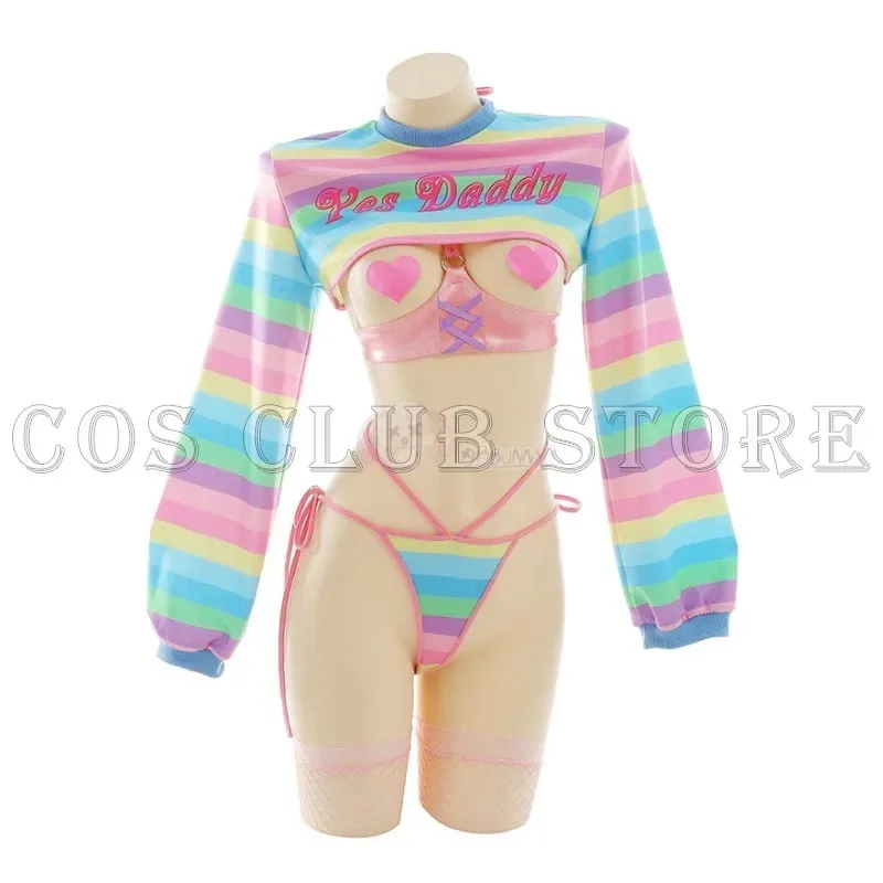 Kostum Cosplay Seragam Bikini Jk Cyber Loli Seksi Anime Pembantu Kelinci COS untuk Wanita Anak Perempuan Wig Lingerie Korset Rambut Bergaris Erotis