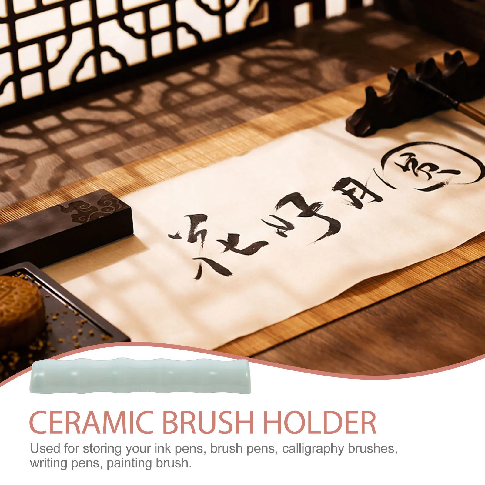 

Exquisite Ceramic Bamboo Joint Shaped Pen Rest Calligraphy Brush Holder Desk Pen Holder Vintage Writing Brush Support