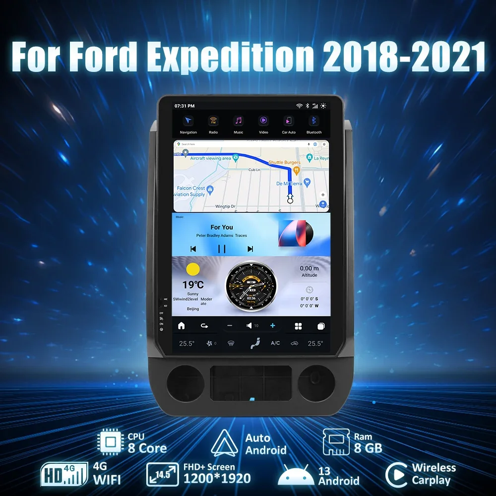 AuCar 14.5 Inch T-Style Car Stereo Android 13.0 Head Unit Car Radio Car DVD Player For Ford Expedition 2018-2021