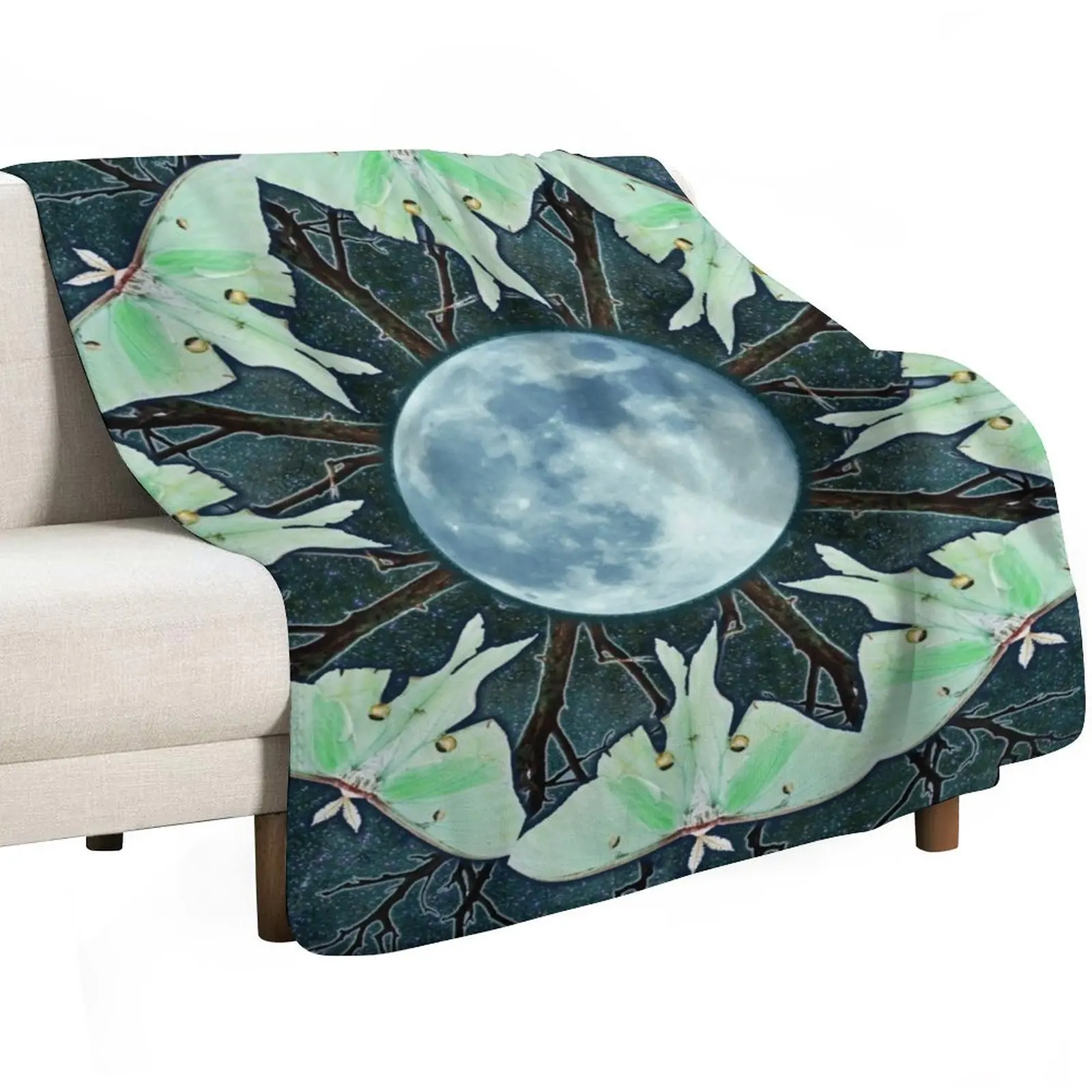 Luna Moth and Full Moon Mandala Throw Blanket Luxury Thicken Furrys Soft Multi-Purpose Quilt Kid'S Blankets