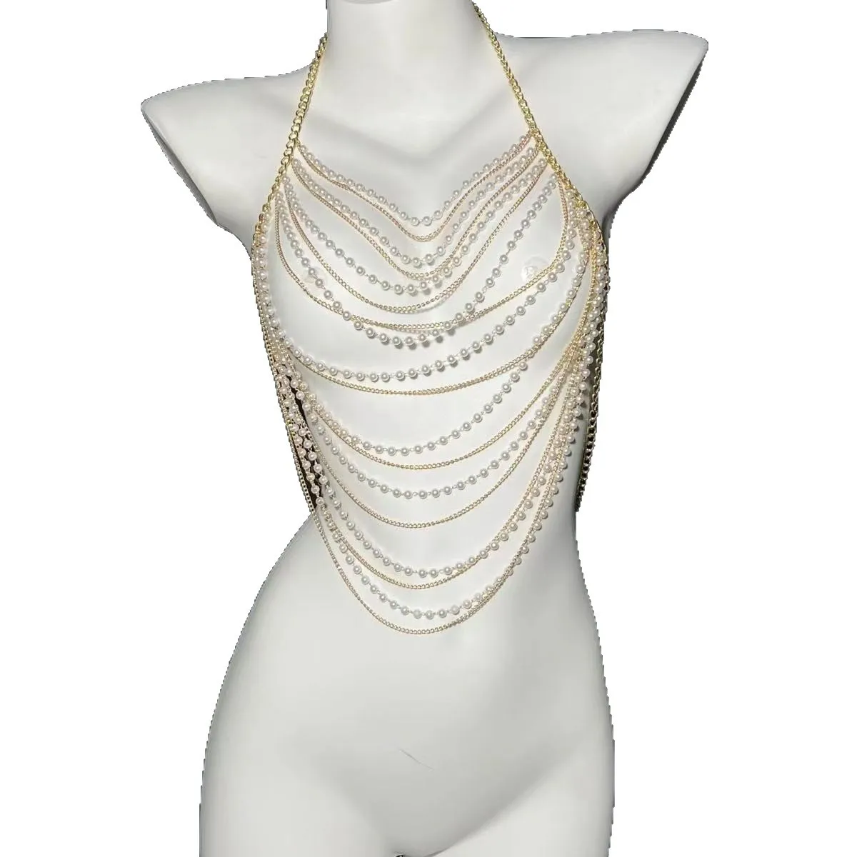 

Wedding Dress Shoulder Strap Necklace Multi-Layer Chain And Artificial Pearl Tassel Party Wedding Wear Bridal Style Accessory