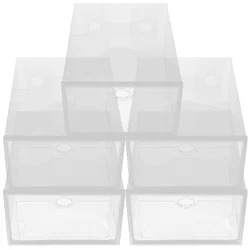 5pcs Shoes Boxes Drawer Type Stackable Plastic Shoes Storage Case Shoe Container