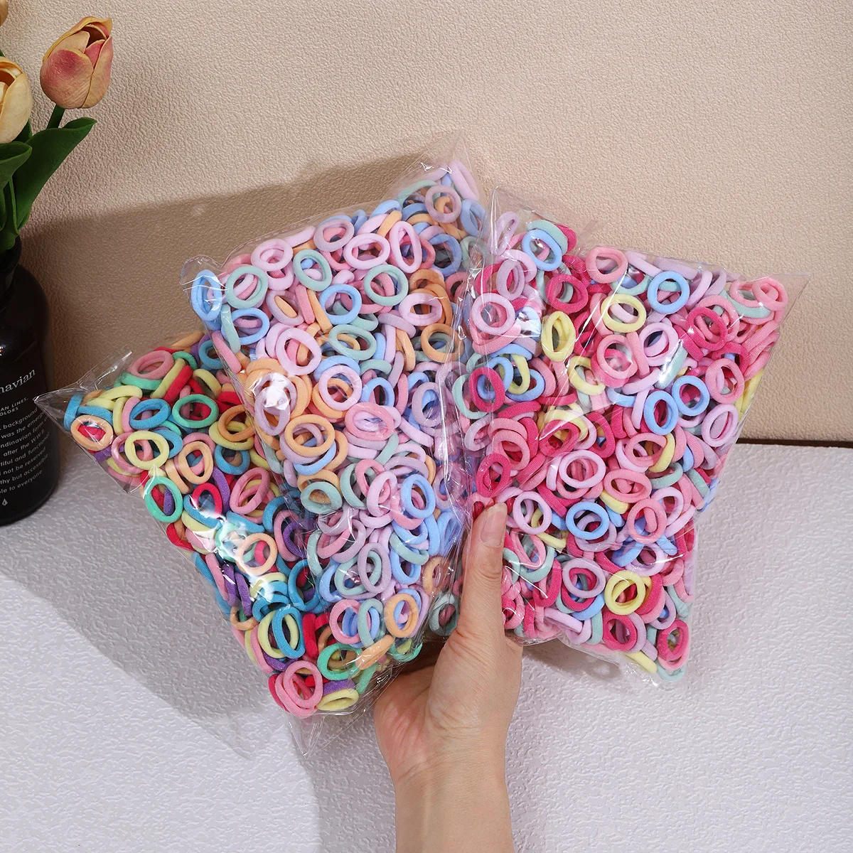 500PCS Colorful Basic Nylon Ealstic Hair Ties for Girls Ponytail Hold Scrunchie Rubber Band Kids Basic Hair Accessories