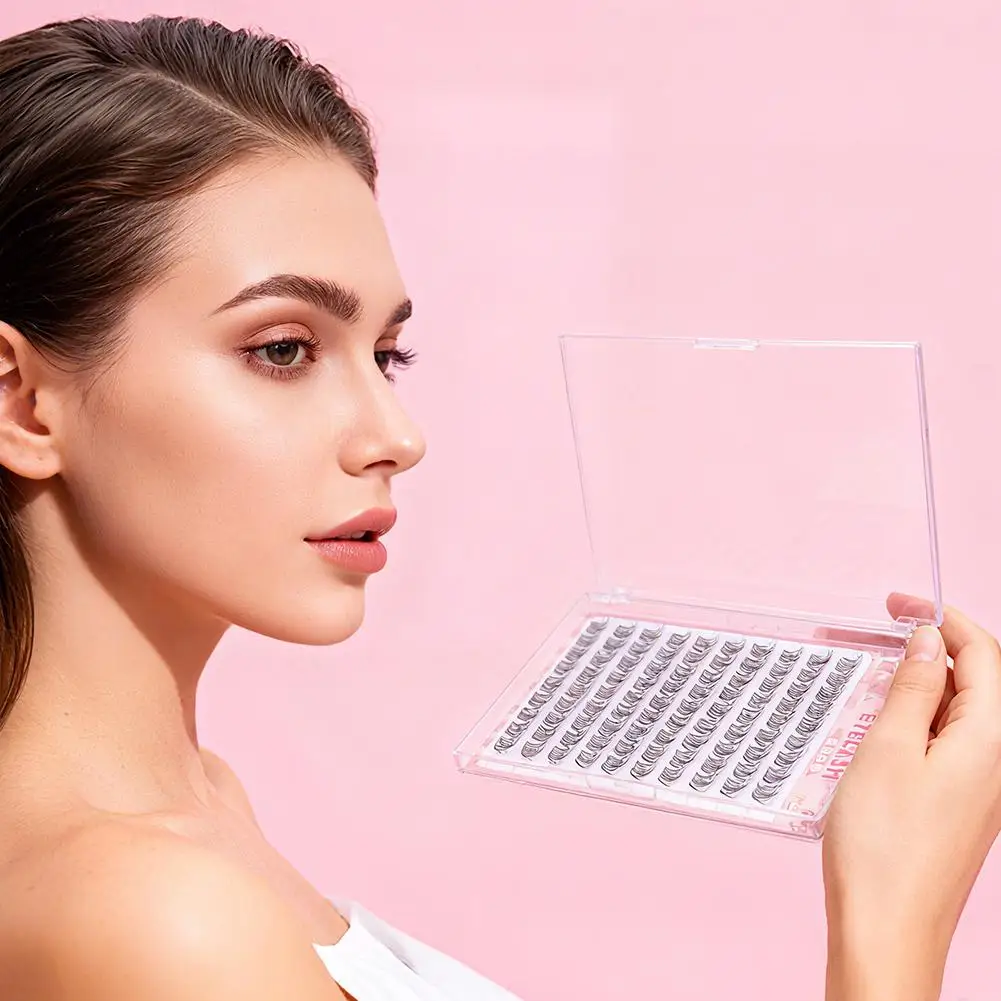 10 列の大容量接着剤不要つけまつげまつげ C カール 10-12 ミリメートルナチュラルシングルクラスター自己粘着つけまつげ X7K0