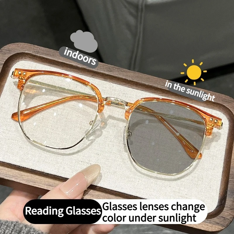 Presbyopie-Brille mit Linsen, die die Farbe unter Sonnenlicht blau/UV-beständige Business-Lesebrille ändern kann0 +0,5 +1,0 ~ +4,0
