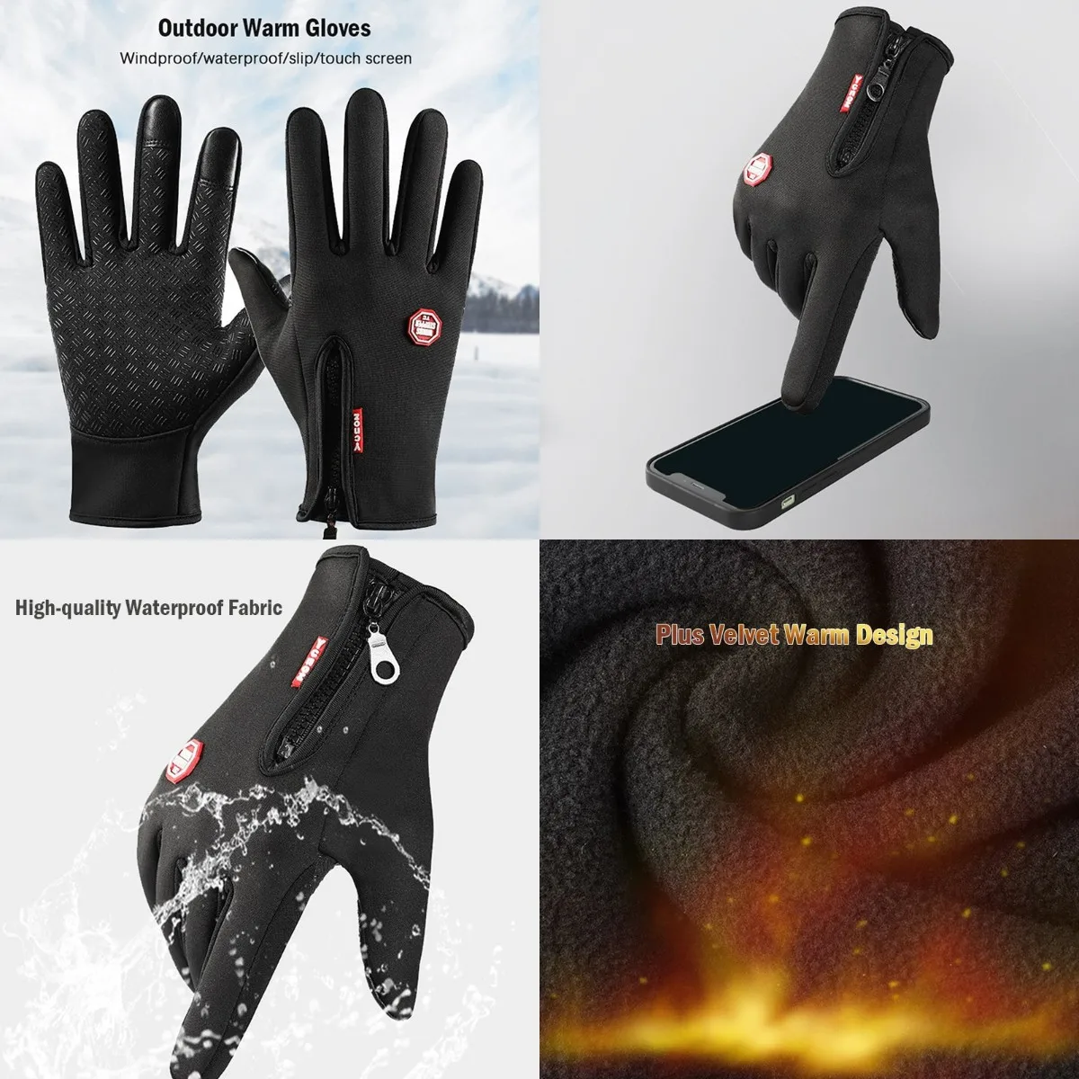 Waterproof Winter Gloves Thermal Touch Screen Thermal Windproof Warm Gloves Cold Weather Running Sports Hiking Ski Gloves