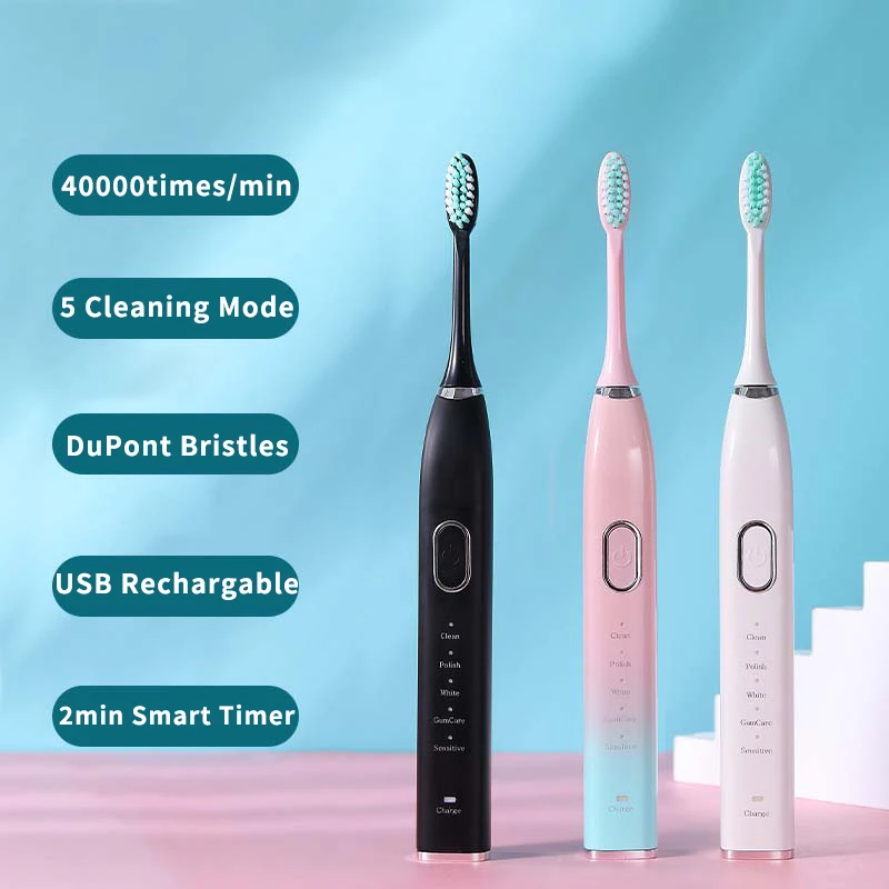 2023 New Sonic Electric Toothbrush USB Rechargeable Metal Teeth Brush IPX7 Waterproof For Adults Teeth Whitening Cleaning Brush - Image 2