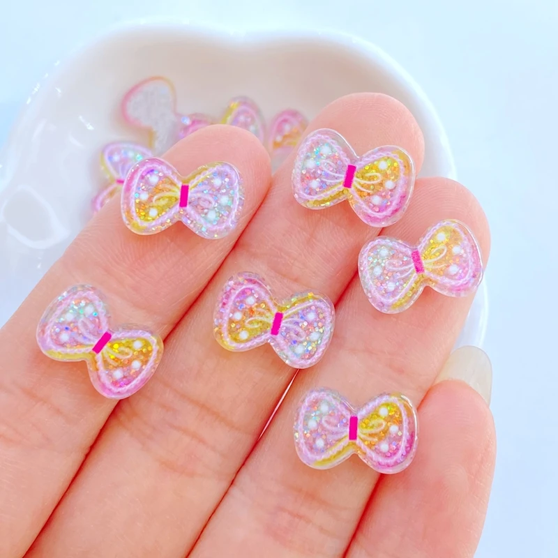 30pcs Resin Nail Cute Mini Multicolour Bow Figurine Nail Parts Accessories Kawaii DIY Nail Art Decoration