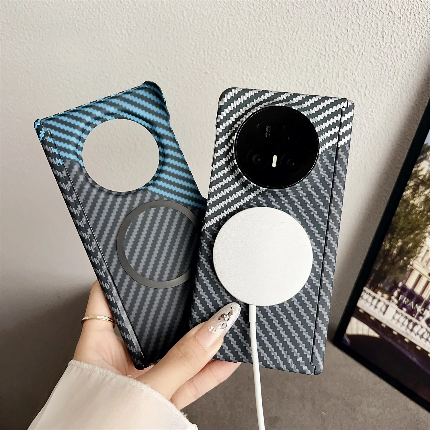 

Skin Feel Hard PC Carbon Fiber Texture Magnetic Case for Honor Magic V5 V3S V3 Ultra-Thin Folding Protective Cover Hinge Funda