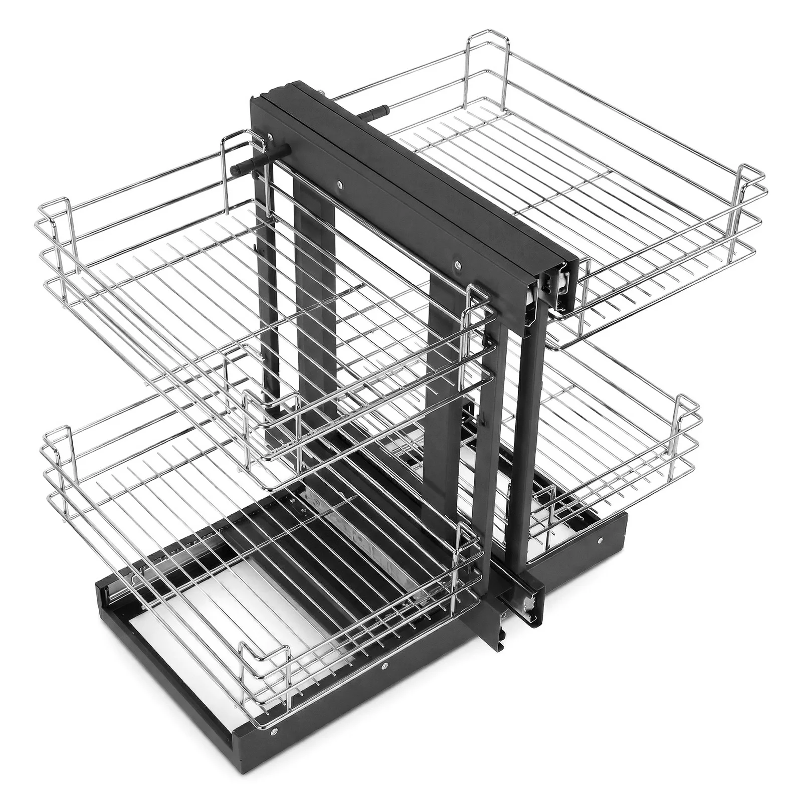 

Blind Corner Cabinet Pull Out 2 Tier Slide Out Drawers 4 Shelves Wire Bottom Storage Basket for Cookware Wok Bowl