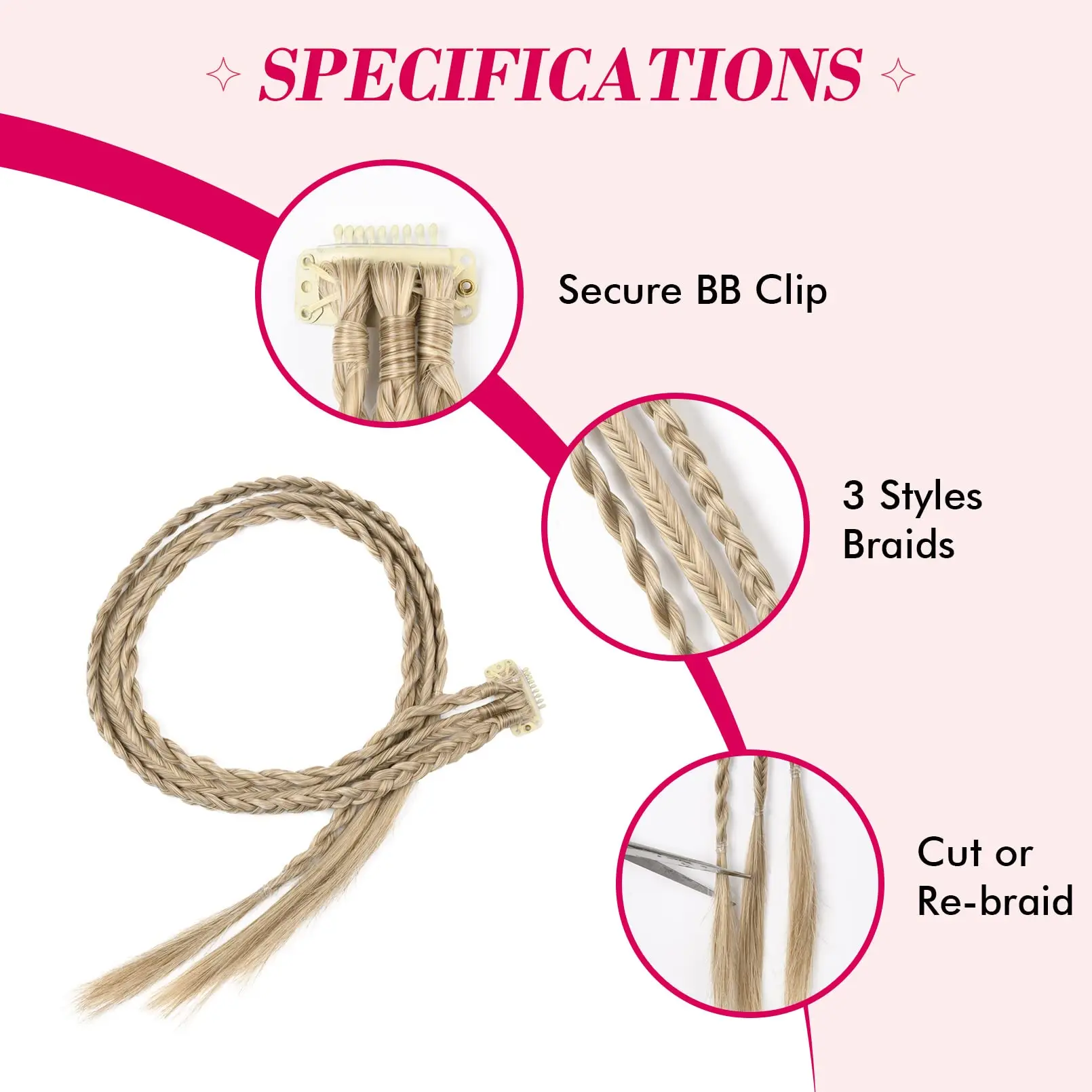 FOR 6 Clip Style Baby Braids With 3 Braids On Each Clip A Total Of 6 Braids 22 Inch Long Natural Soft Synthetic Hair Patches