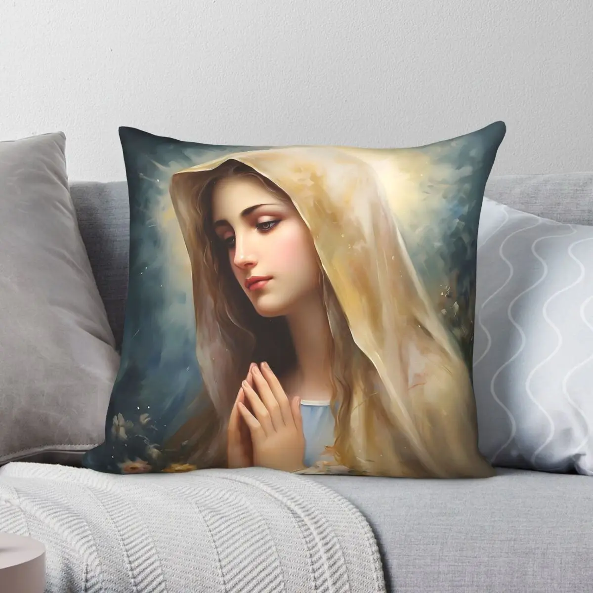 Virgin Mary Holy Mary Square Pillowcase Polyester Linen Velvet Creative Zip Decor Pillow Case Car Cushion Cover