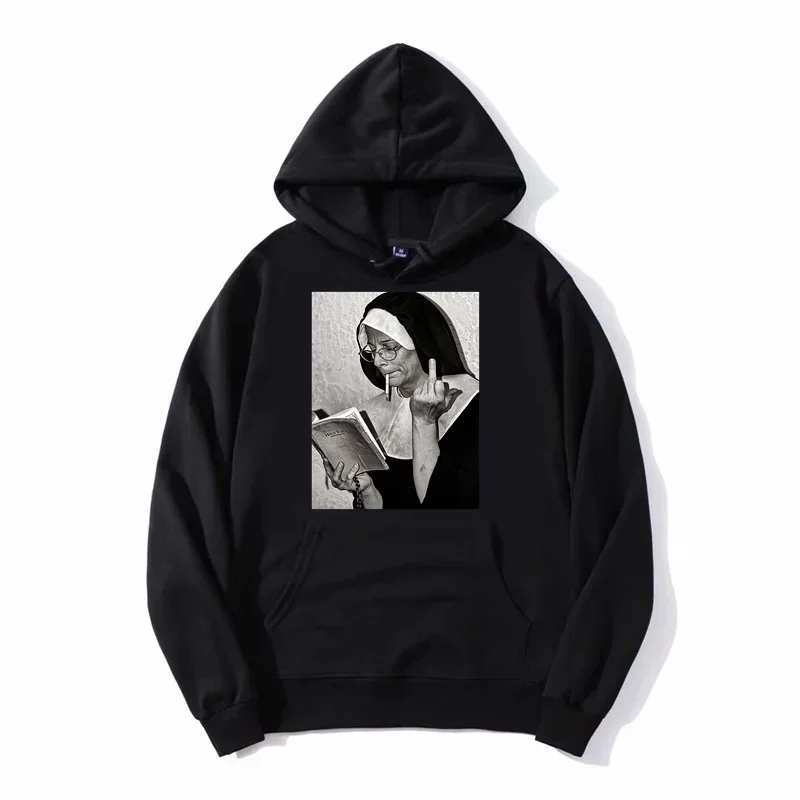 Nonne Mittelfinger Haltung Hoodie Unisex Männer Kapuze Sweatshirt Fleece Hoodies Harajuku Streetwear