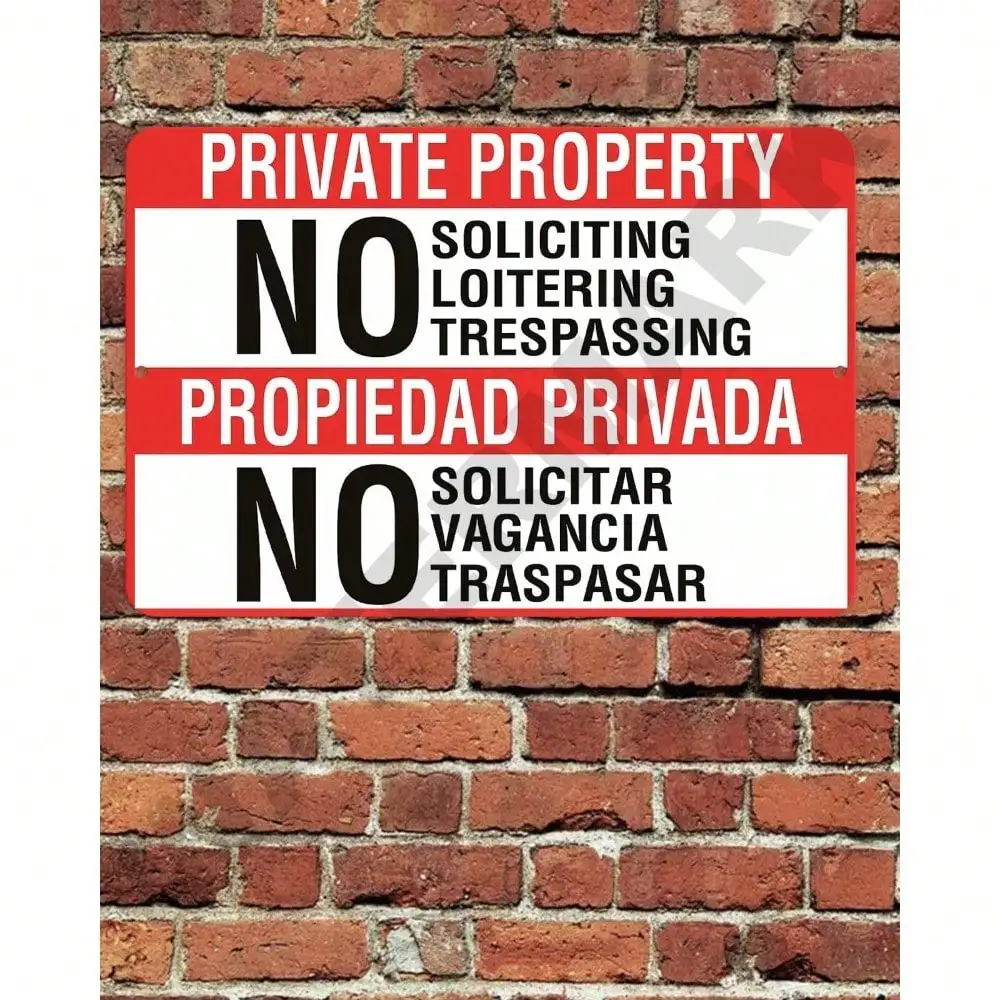 DualLangProp Property No Soliciting Transpassing Sign 8"x12" - مادة الألومنيوم (مقاومة للطقس ومقاومة للصدأ)