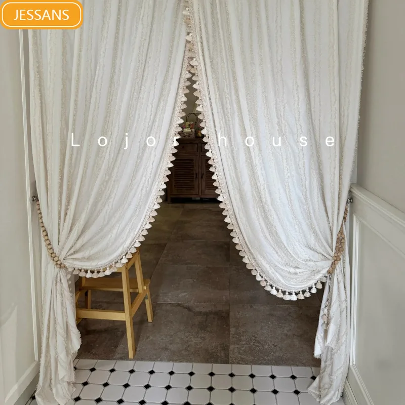 

New Cream Jacquard Thickened Chenille Curtains for Living Room Bedroom Partition Curtains Customized Finished Products Tulle