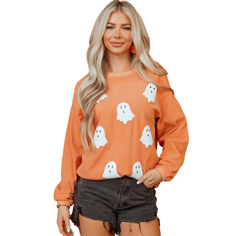بلوفر جديد لخريف 2025 برقبة دائرية وأكمام طويلة للنساء، سويت شيرت مطبوع للهالوين للنساء #5
