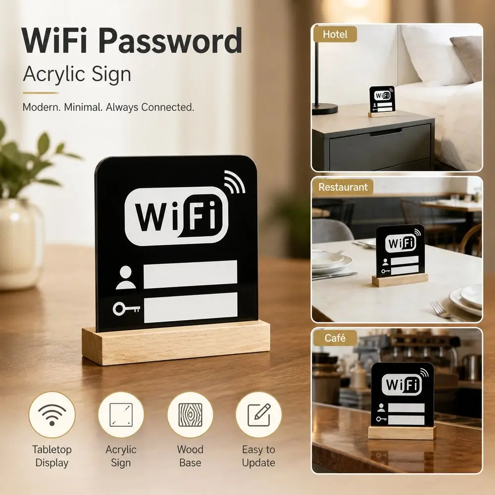 Acrylic Acrylic Mirror WiFi Sign Modern Style Freestanding Structure WiFi Sign Notice Board WiFi Password Display Sign