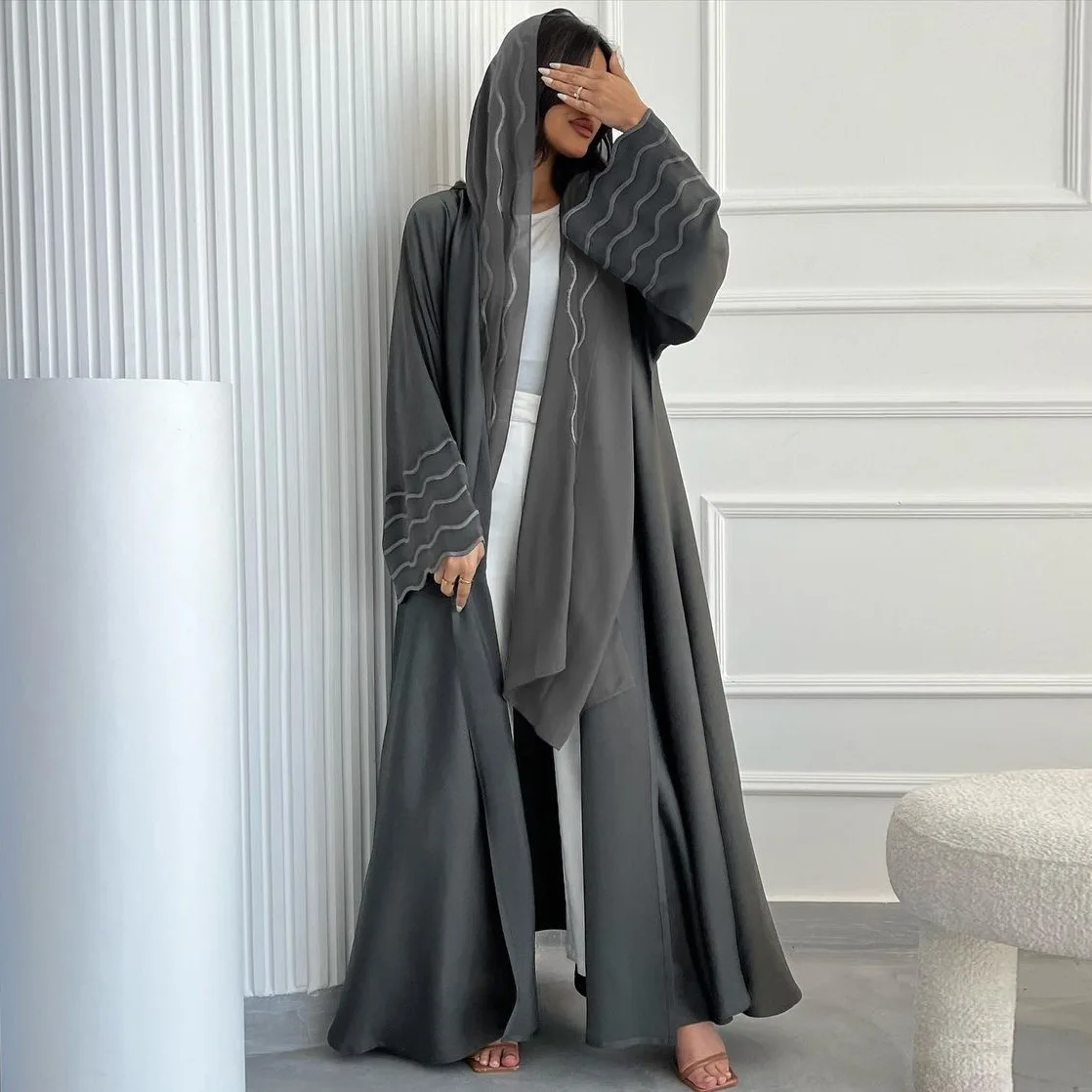 ชุดสตรี Eid มุสลิมสําหรับเปิด Abaya Jalabiya เย็บปักถักร้อย Hijab Vestidos อิสลาม Ramadan ดูไบอาหรับโมร็อกโก Kaftan เสื้อสเวตเตอร์ถัก Robe