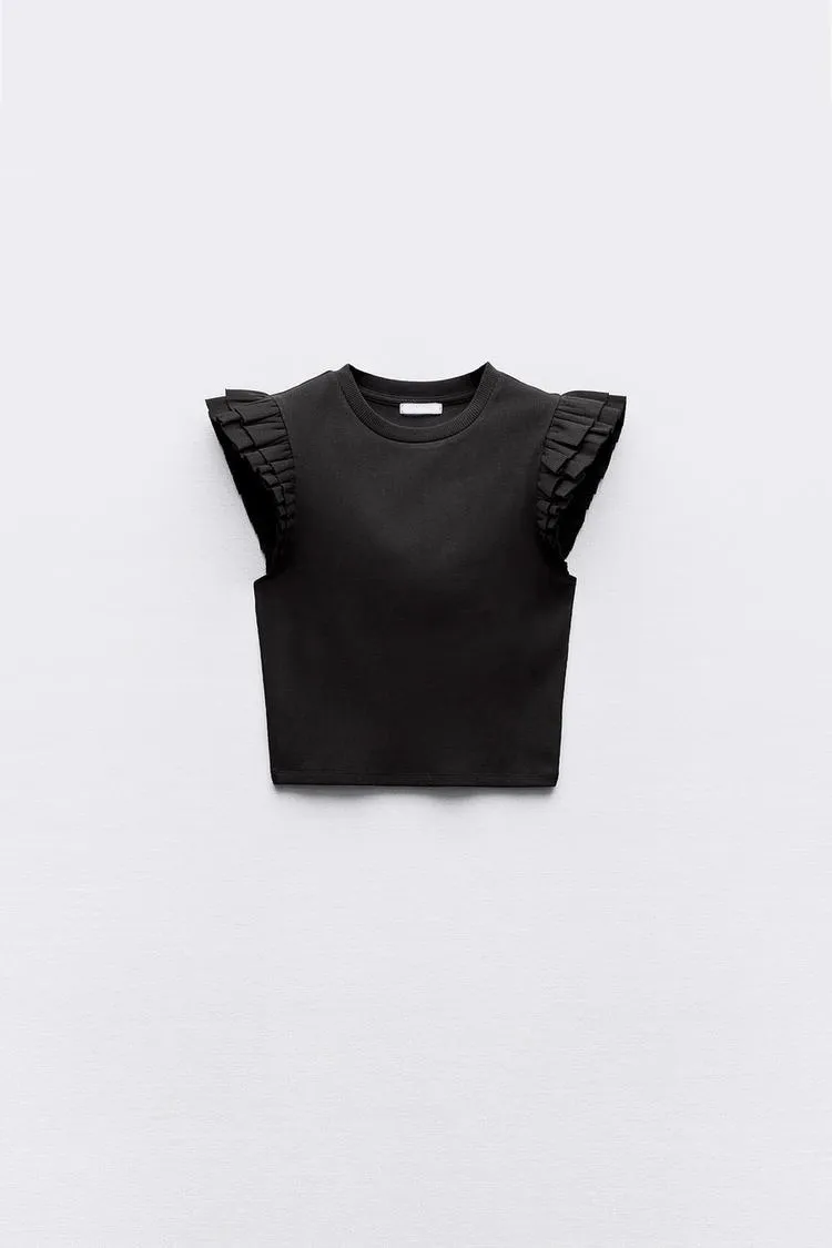 

Женская футболка Sweet Cotton ort Sve round Ne Faion Summer New Sle ature Flng Sve Design, универсальная базовая посадка