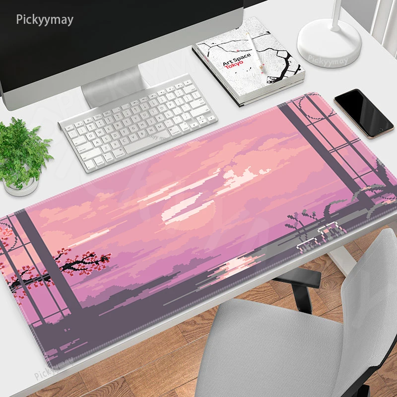 PC Gamer Mousepad Pixel Art Mouse Pad Office Large Mouse Mat Rubber Deskpads XXL Desk Mats Street Scenery Mousepads 900x400mm