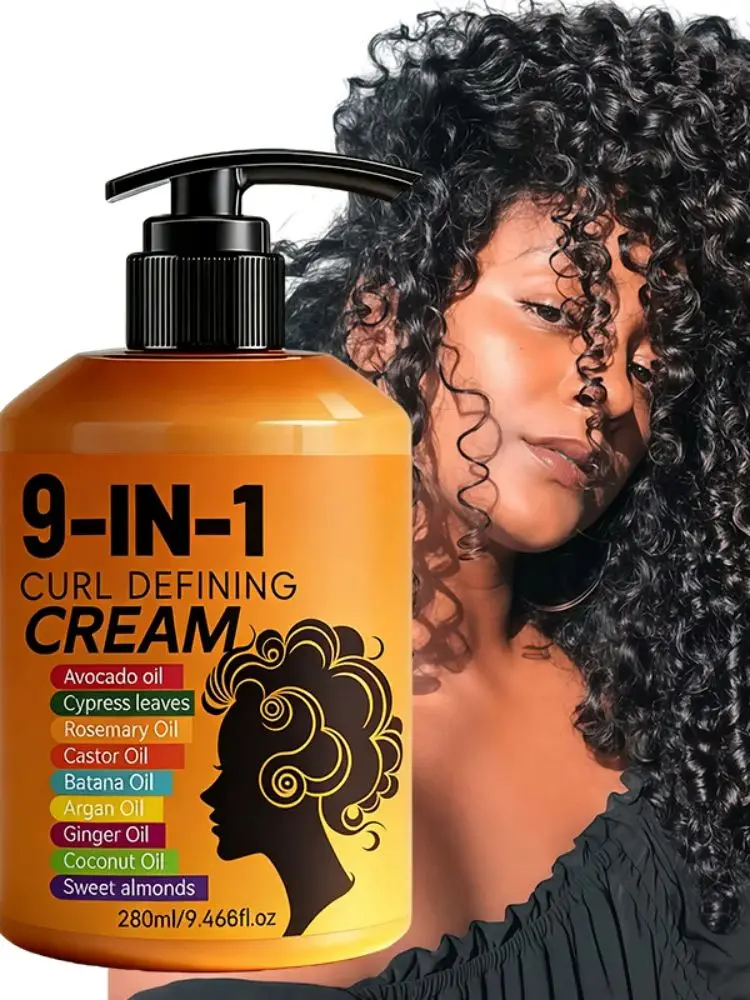 Crème coiffante pour cheveux bouclés 280 ml, formule hydratante et lissante, améliore l'élasticité et la brillance des cheveux bouclés, facile à coiffer