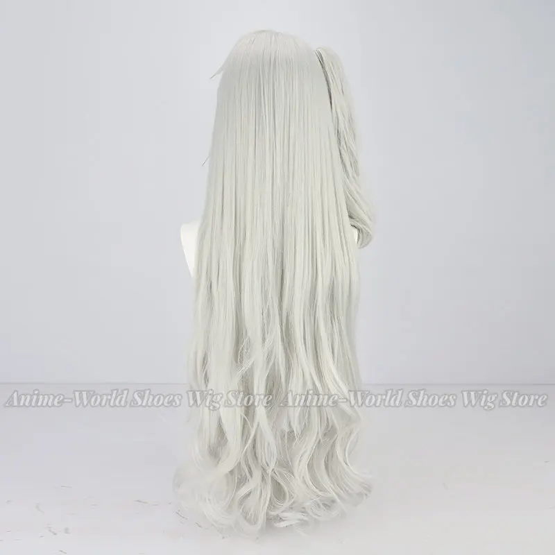 NIJISANJI-Perruque Cosplay VTuber Kuzuha SFurnished pour Femme et Fille, Queue de Cheval Bouclée Blanche Argentée, Perruques sulfen Fibre de Degré de Chaleur, 80cm, Nouveau
