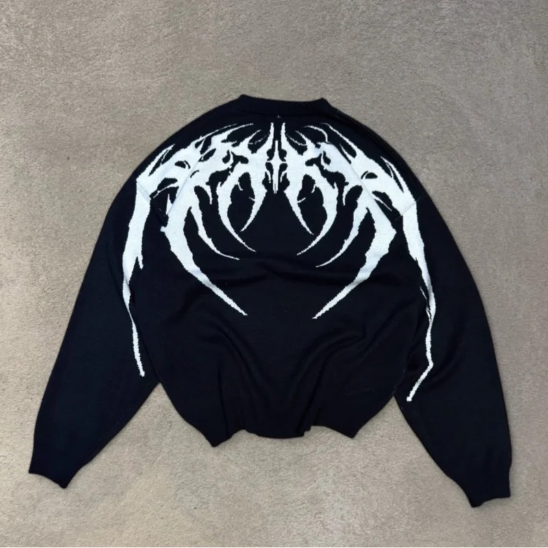 

New style loose round neck pullover knit sweater Gothic retro street fashion hip-hop autumn and winter casual top Y2K clothing