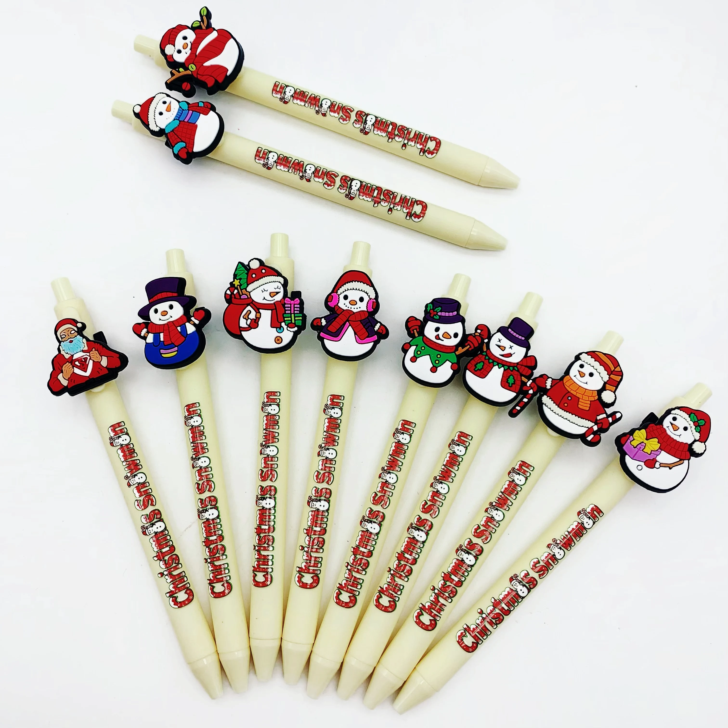 8 Stücke/10 Stücke Off-White Weihnachten Schneemann Themen Gedruckt Kugelschreiber Kreative Schneemann Element Kugelschreiber Student Geschenk Stifte