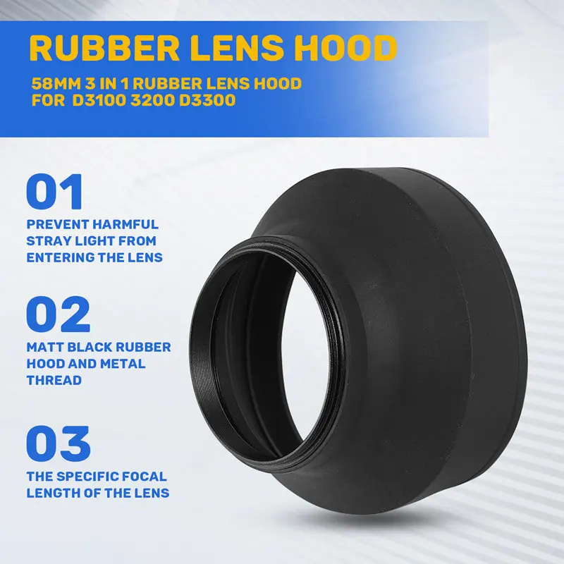 58Mm 3 In 1 Rubber Lens Hood For Canon Sony Nikon D3100 3200 D3300