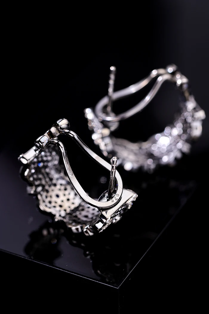 CMajor S925 Sterling Silver Brushed 5A Blue CZ  Clip Earring Italian Craft Elegant Vintage Jewelry Party Wedding Gift for Women