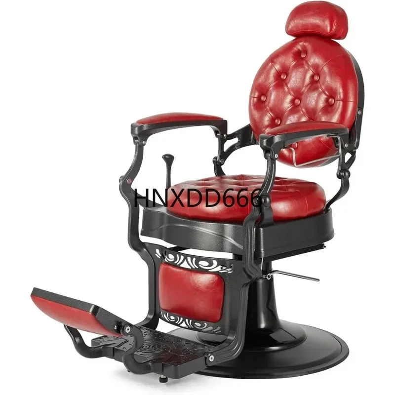 Vintage Red Barber Chair - Heavy Duty Hydraulic Recline Salon Styling Chair, Retro Design, 360 Degree Swivel for Professionals
