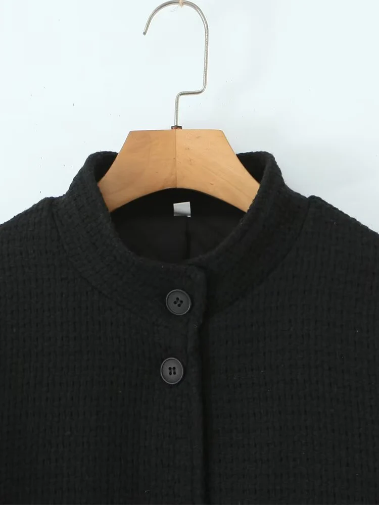 유럽 스타일 신상 여성 패션 다용도 기질 솔리드 컬러 퀼팅 긴 소매 작은 스탠드 칼라 면 코트