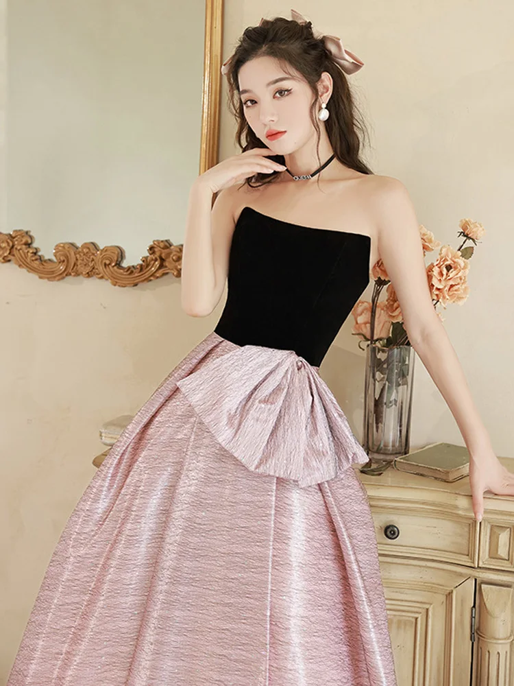 

Sexy Strapless Evening Dresses New Simple Backless Sleeveless Floor-Length Princess Gown Fashion A-Line Birthday Party Dress