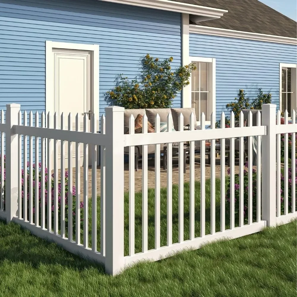 

-White Garden Nantucket Picket Vinyl Fence 4' H Buildings Supplies Home